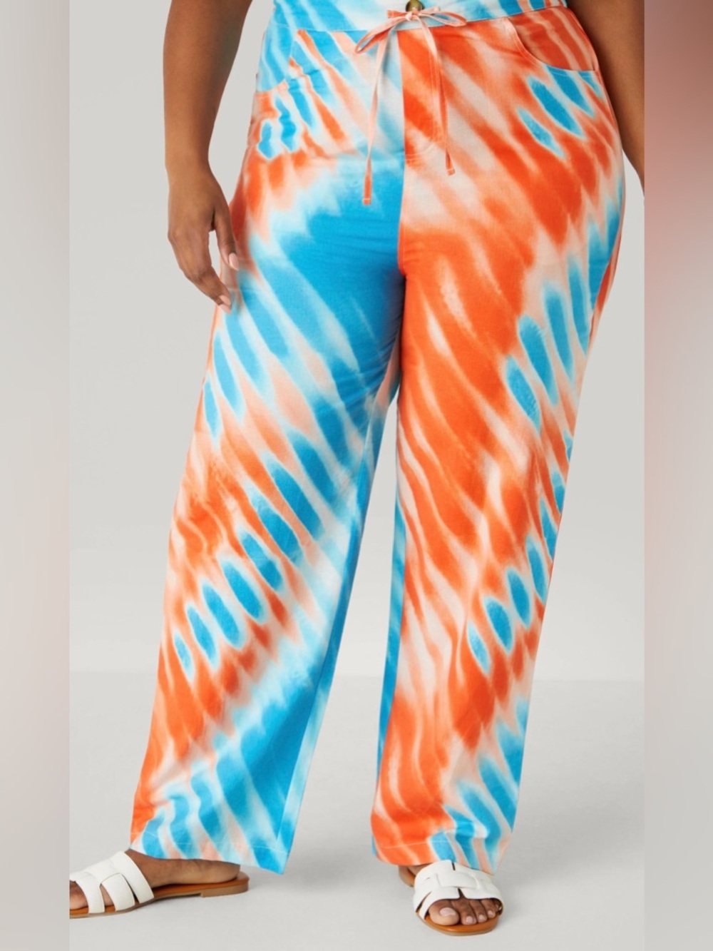 Ashley Stewart Light Blue and Peach Tie-Dye Lounge Pants
